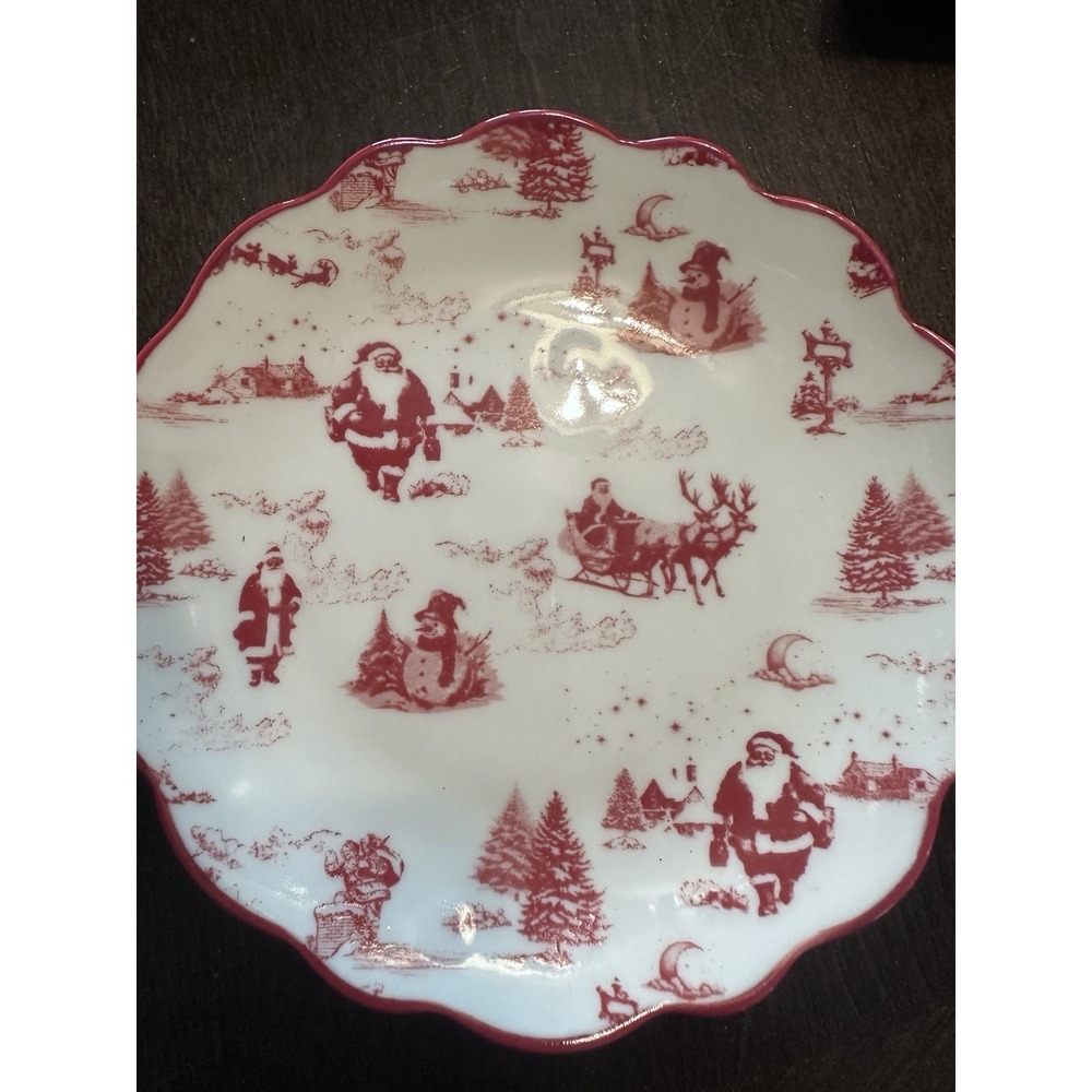 Set Of 4 Sunday Morning Ceramic Christmas Red & White Appetizer Plates New
